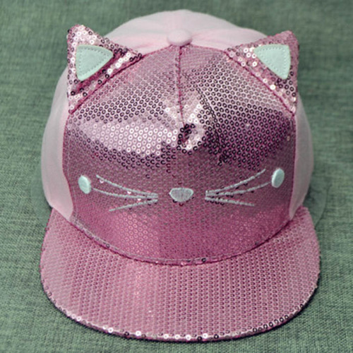 Orejas de gato rosa Paillette niños Snapback gorra