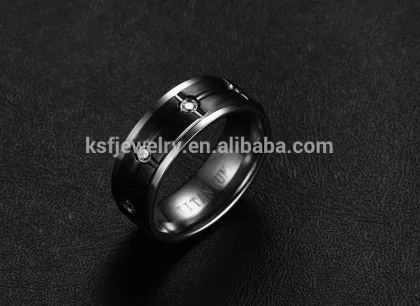 KSF Black Titanium Ring With Clear Crystal Titanium Wedding Ring Wholesale