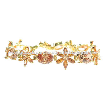 Metal Bracelets, Made of Brass and Cubic Zirconia, Small Orders are Welcome