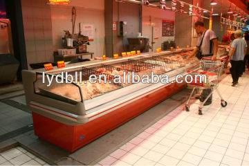 Platform meat display cooler, open top meat cooler
