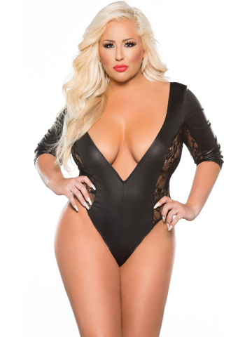 Plus Size Sexy Women Lace Leather Teddies