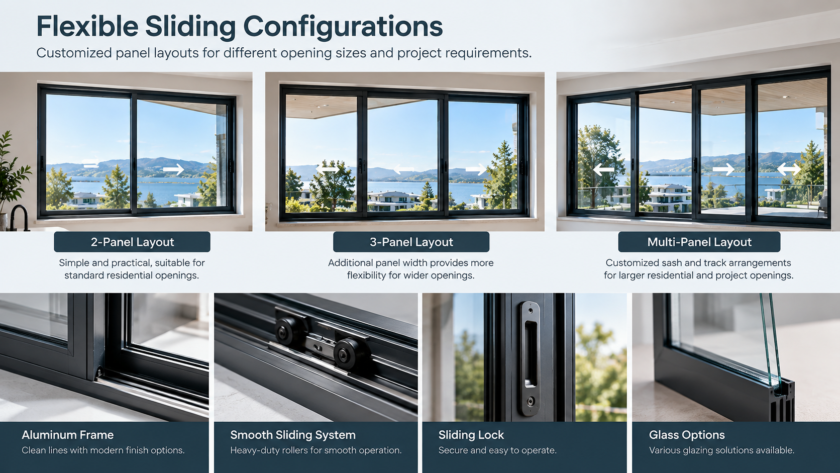 Configuraciones de ventanas corredizas de paneles múltiples
