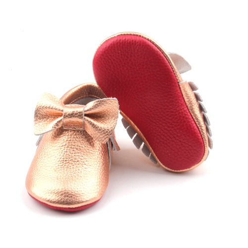 나비매듭이 있는 귀여운 가죽 소프트 단독 유아용 신발