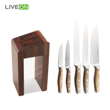 6pcs conjunto de faca de cozinha com bloco de madeira