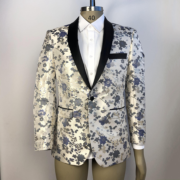 Anti-Shrink business party silver floral suits for men