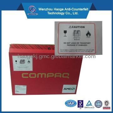 Adhesive warning labels for chemical products