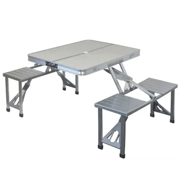 Camping Folding Table Set with Connected Chairs and Umbrella Hole