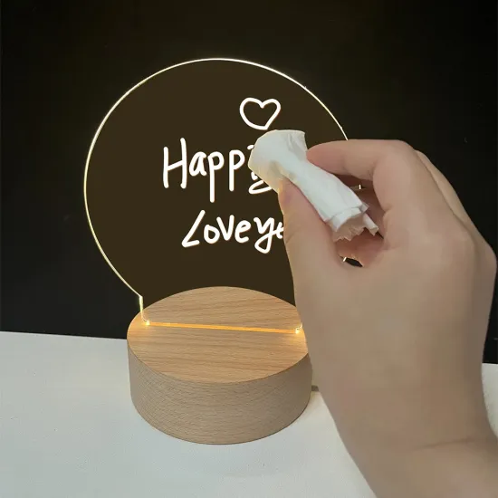 Luminous Blank Acrylic 3D LED Light Table Lamp with Wooden Base
