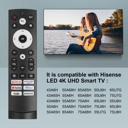 Infrared TV Remote Compatible with All Hisense 4K ULED HD/UD Android Smart TV