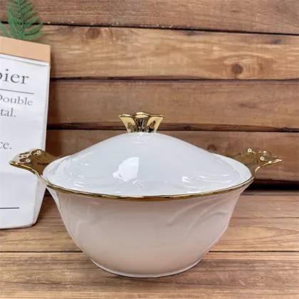 Nordic Porcelain Gold Rim Soup Pot - Ceramics Soup Warmer