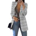 Womens Plaid Slim Fit Casual Blazer