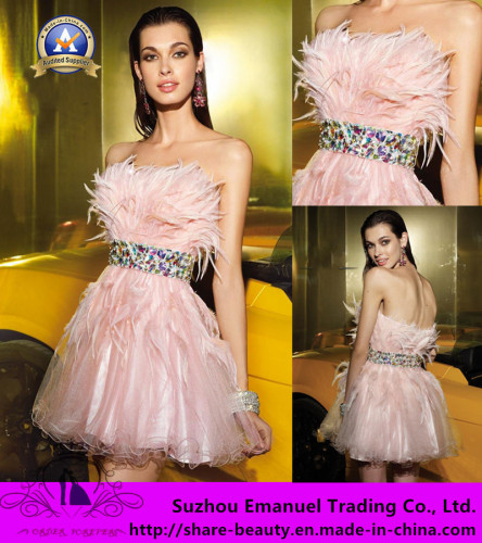 Fast Delivery 2014 Stunning Short Mini Prom Cocktail Dresses Feather Sequins Popular
