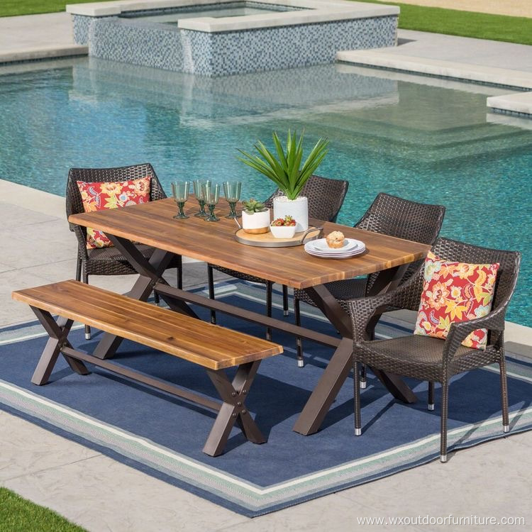 Waterproof Modern Wooden Furniture Patio Outdoor Park Garden Plastic Wood Long Bench with Metal legs