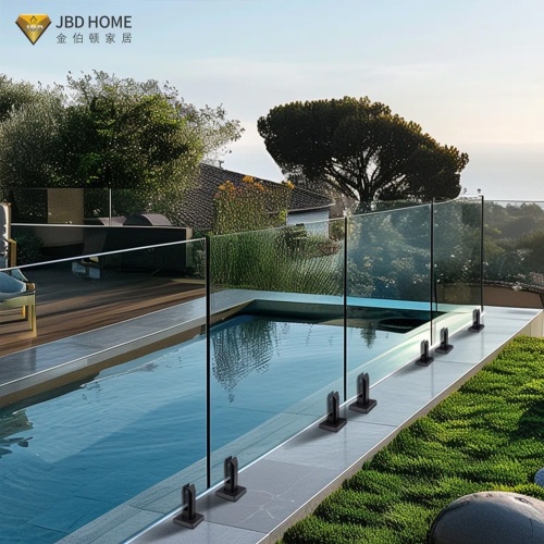 Modern Outdoor Frameless Glass Balcony Railing with Base Shoe | JBDHOME
