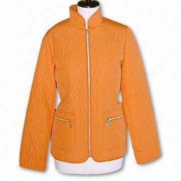 Women's Quilted Coat with Two Patched Pockets and 100% Polyester Filling