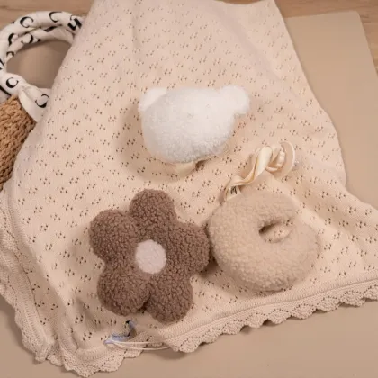 Beige Brown Teddy Moon Pacifier Clip - Custom Soft Plush Baby Comforter Holder