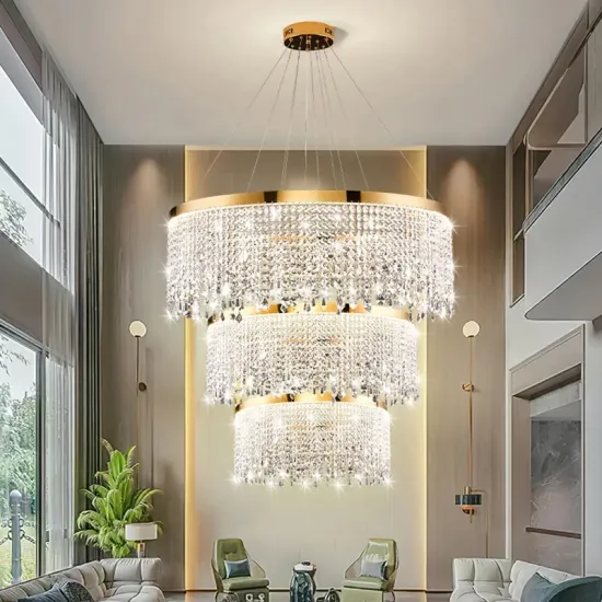 Modern Gold K9 Crystal Chandelier LED Pendant Light for Luxurious Living Room
