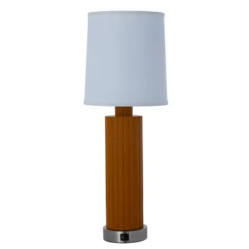 Modern Table Lamp with Outlets, USB Port, and Fabric Cylindrical Shade for Bedroom