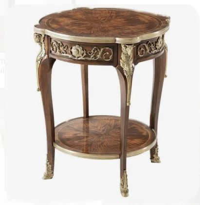 High Grade Traditional Antique Alexander Classical Luxury Teak Wood Coffee Table with Carve Inlay Veneer and Metal Accents