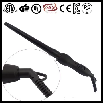 Led black conical hair wand curler with tangle free cabel