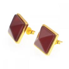 Carnelian Craved Pyramid Stone Stud Earrings