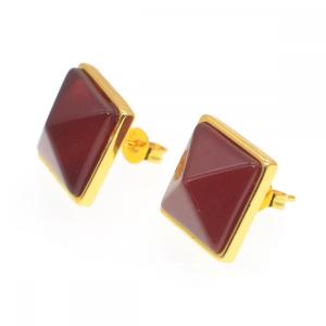 Carnelian Craved Pyramid Stone Stud Earrings