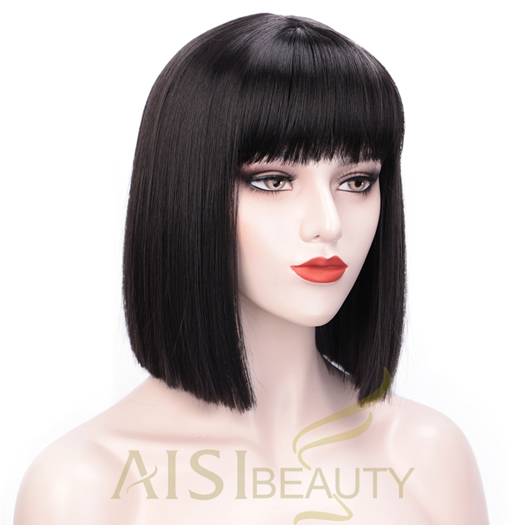 Aisi Beauty Black Bob Cut Heat Resistant Cheapest Price Afro Wholesale Fiber Straight Synthetic Short Wig