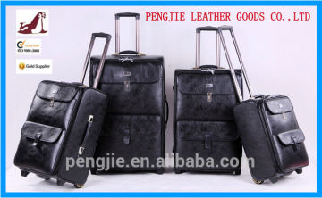 Black PU leather wheeled travel bags
