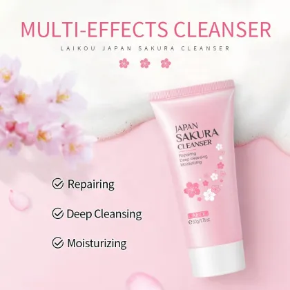 LAIKOU 50g Natural Organic Face Skin Care Facial Wash - Deep Cleansing & Moisturizing Japan Sakura Cleanser