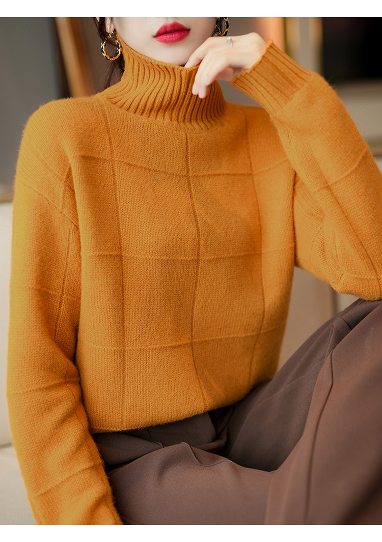 Kvinnors fasta färg rutiga turtleneck pullover tröja