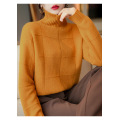 women's solid color checkered turtleneck pullover sweater