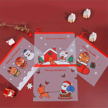 Transparent Zipper Pencil Case for Stationery Storage - Wholesale Christmas File Bag