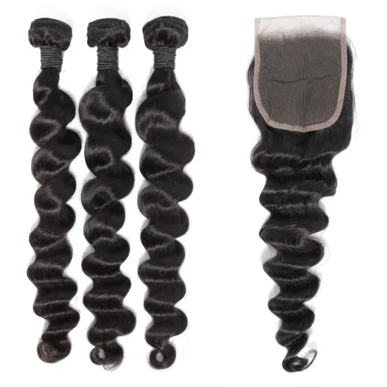 10A grade deep loose wave human hair weave bundles and closure cuticle aligned virgin hair dropshipping to Global for customers
