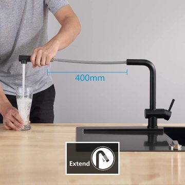 LEELONGS 360 Swivel Spout Black Pull-Out Single Handle Kitchen Faucet
