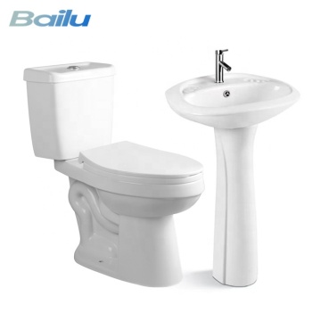 Modern Pedestal Sink and Toilet Set for Easy Cleaning Bathroom
