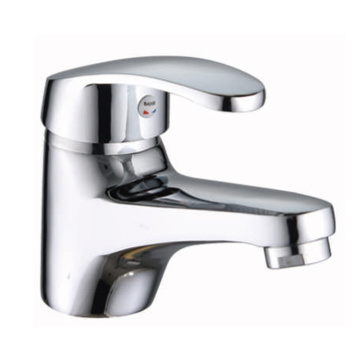 Deck mounted cold and hot water basin faucet