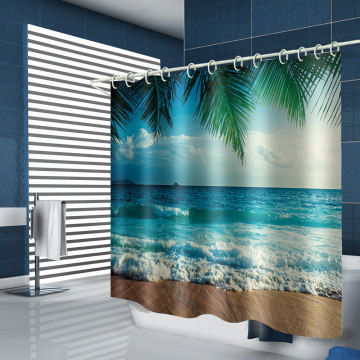 Beach Sea Wave Palms Waterproof Shower Curtain Tropical Style Bathroom Decor