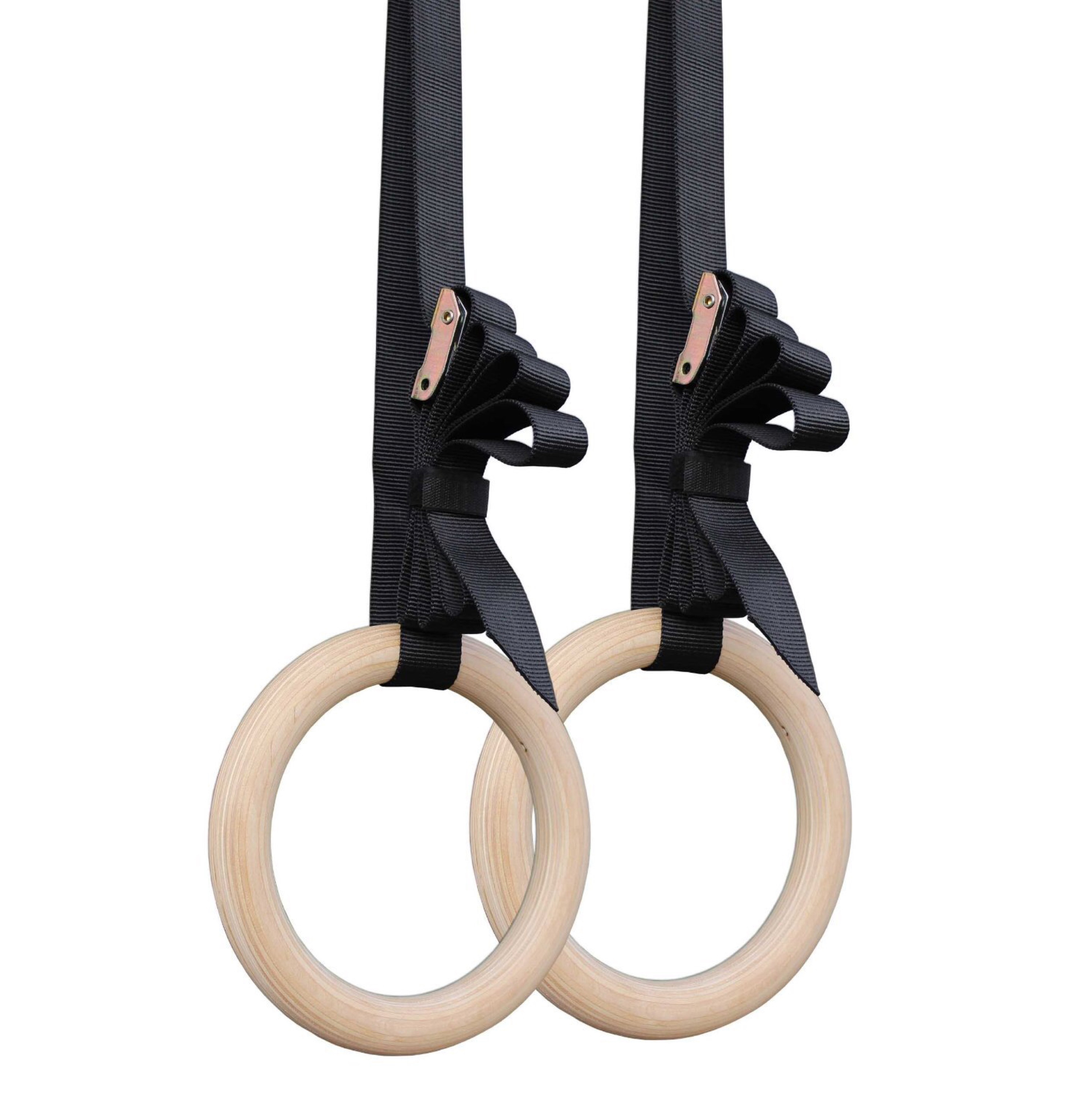 custom logo outdoor gym fitness training adjustable wooden hanging gymnastic rings