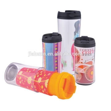 Double wall plastic diy coffee travel mugs with paper insert