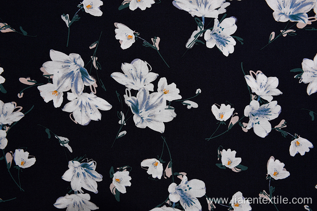 High Quality White Flowers Pattern Black Fabric