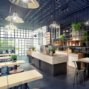 Modern Coffee Shop Interior Design: Tables, Chairs, and Marble Counters