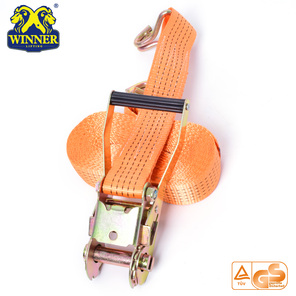 Orange Ratchet Tie Down Straps And Cargo Lashing Belt With Hooks