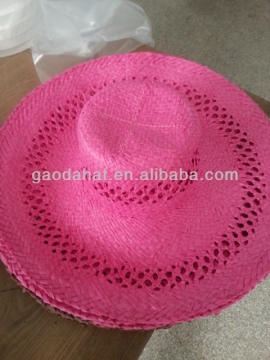 Red color Paper straw hat body from hat factory