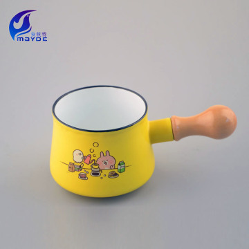 1.2mm Carbon Steel Enamel Pot with Natural Wooden Handle