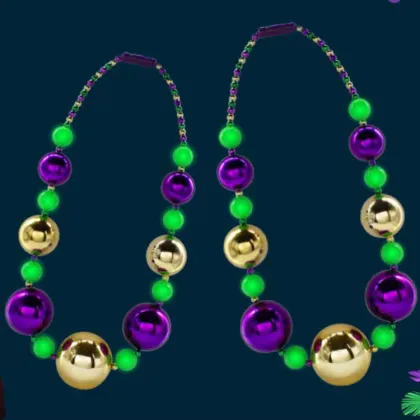 Mardi Gras Giant Bead Necklace - Light Up Jumbo Shine Bright Party Beads