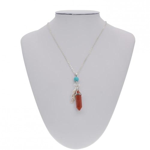 Red Jasper Feather Hexagonal Prism Pendant Choker Necklace