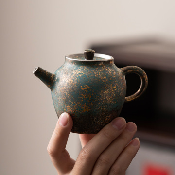 Evergreen Glaze Gold and Silver Leshan Pot Vintage Kung Fu Tea Set