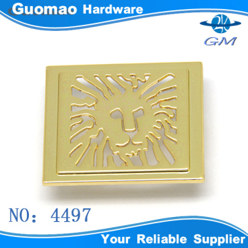 Hallow out lion square zinc alloy light gold label for jeans