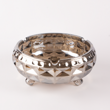 Custom Logo Engraved Lead-Free Glass Ashtray - Wholesale Round Silver Gray Crystal Ashtray