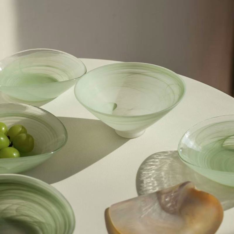 Minimalist Asian-Inspired Green Textured Bowls